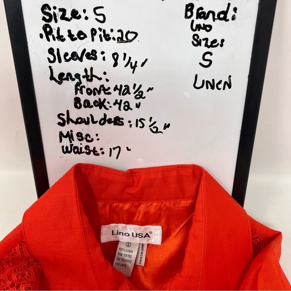 Lino USA Red Linen V-Neck Button Down Short Sleeve Belted Midi Shirt Dress Sz S - Picture 6 of 16